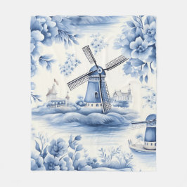 Manta Polar Blue Dutch Delft Windmill Watercolor