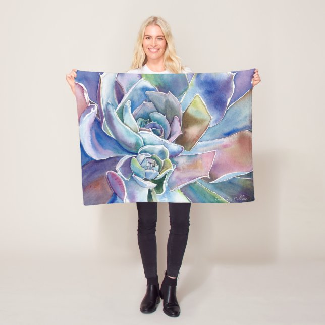 Manta Polar Blue Echeveria Succulum Fleece Blanket, 3 tamaños (In situ)