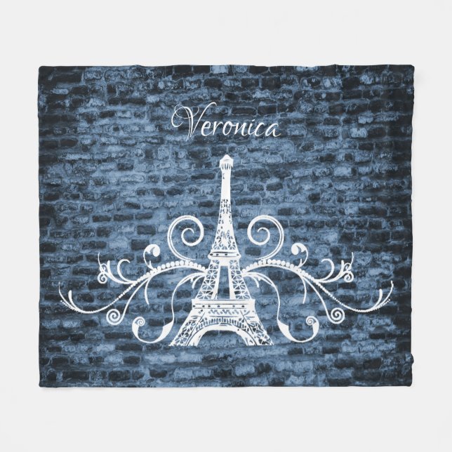 Manta Polar Blue Eiffel Tower Grunge Fleece Blanket (Frente (Horizontal))