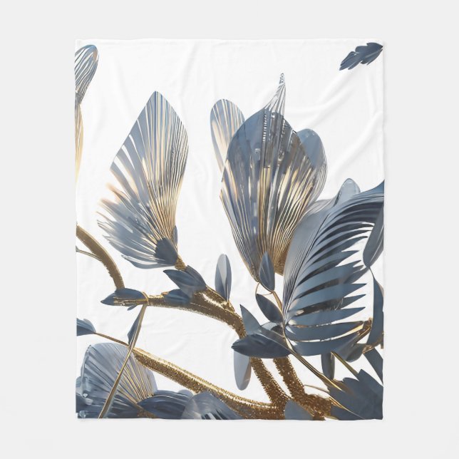 Manta Polar Blue Floral Design Plant (Anverso)