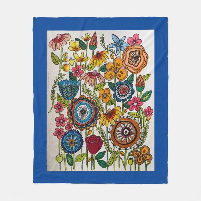 Manta Polar Blue Floral Garden Throw (Anverso)