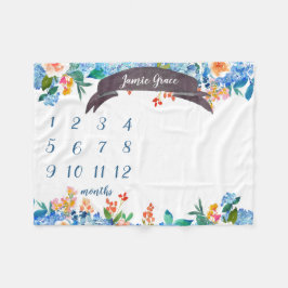 Manta Polar Blue Flower Monestone Milestone Baby Girl Blanket