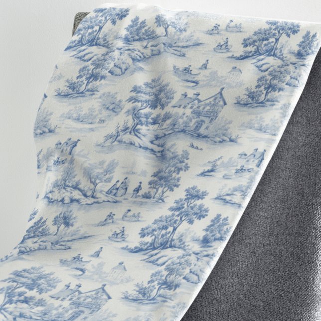Manta Polar Blue French Style Toile de Jouy Romantic Elegant (Explore Stylish Blue Toile de Jouy French Vintage Elegance for Classic Home Decor.)