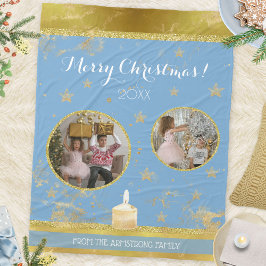 Manta Polar Blue Gold Glitter 2 Photo Family Keepsake