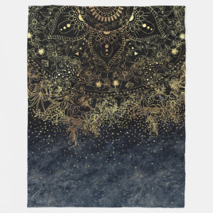 Manta Polar Blue Gold Mandala Floral