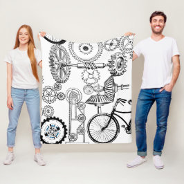 Manta Polar Blue Gray White Gears Steampunk Boys Decour Fleece