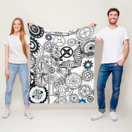 Manta Polar Blue Gray White Gears Steampunk Boys Decour Fleece