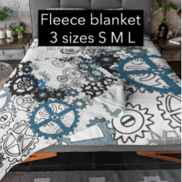 Manta Polar Blue Gray White Gears Steampunk Boys Decour Fleece