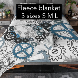 Manta Polar Blue Gray White Gears Steampunk Boys Decour Fleece