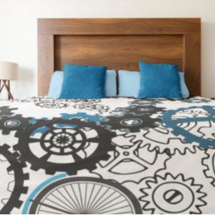 Manta Polar Blue Gray White Gears Steampunk Boys Decour Fleece