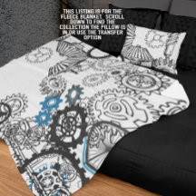 Blue Gray White Gears Steampunk Boys Decour Fleece