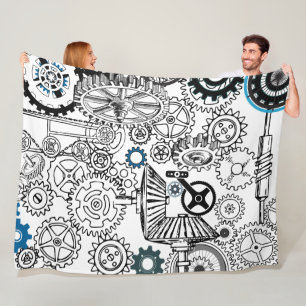 Manta Polar Blue Gray White Gears Steampunk Boys Decour Fleece