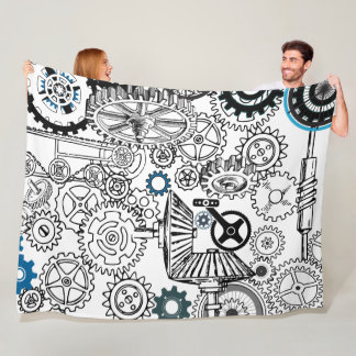Manta Polar Blue Gray White Gears Steampunk Boys Decour Fleece