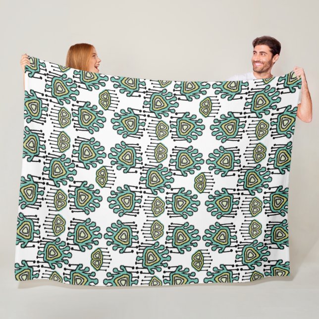 Manta Polar Blue Green Black White Tribal Dots iKat Damask (In situ)