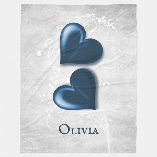 Manta Polar Blue Hearts Personalized Fleece Blanket (Anverso)