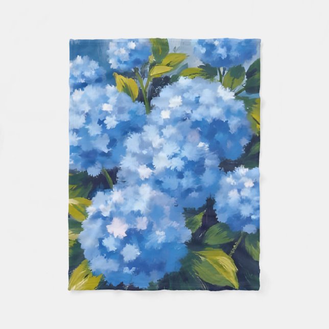 Manta Polar Blue Hydrangea Flowers Watercolor Floral (Anverso)