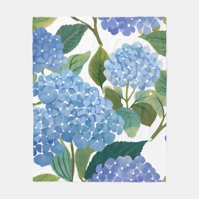Manta Polar Blue Hydrangea Watercolor Floral Coastal (Anverso)