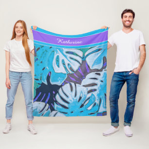 Manta Polar Blue Leaves Naturaleza Patten Tropical Personaliza