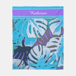 Manta Polar Blue Leaves Naturaleza Patten Tropical Personaliza