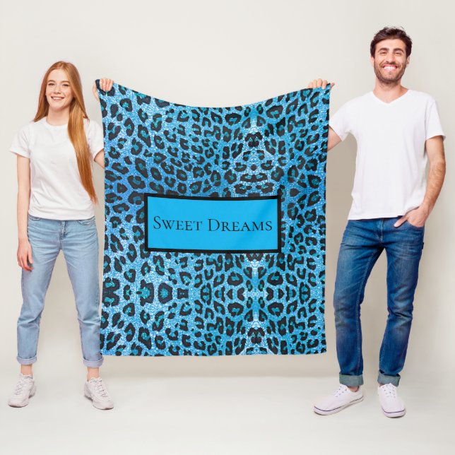 Manta Polar Blue Leopard Faux Sparkle Sweet Dreams Moda modern (In situ)