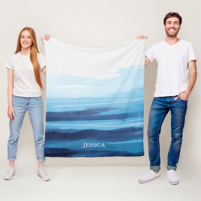 Manta Polar Blue Ocean Watercolor Abstract Sea Monograma (In situ)