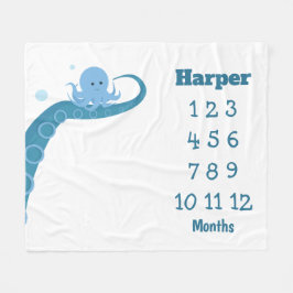 Manta Polar Blue Octopus Nombre Milestone Fleece Blanket