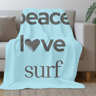 Manta Polar Blue Peace Love Surf Life   Gráfico de surfista co