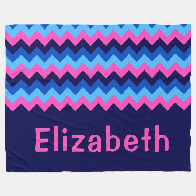 Manta Polar Blue Pink Chevron Monogram Large Fleece Blanket (Frente (Horizontal))