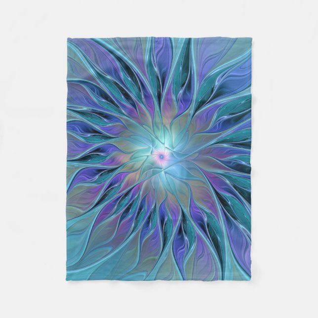 Manta Polar Blue Purple Flower Dream Resumen arte fractal (Anverso)