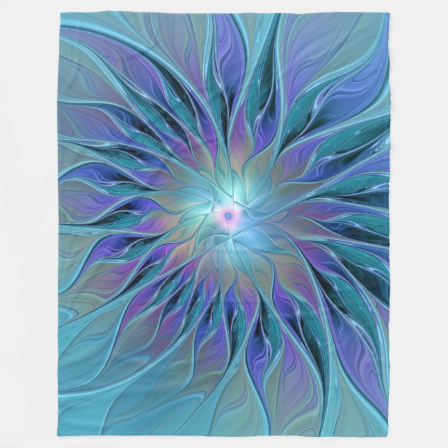 Manta Polar Blue Purple Flower Dream Resumen arte fractal (Anverso)