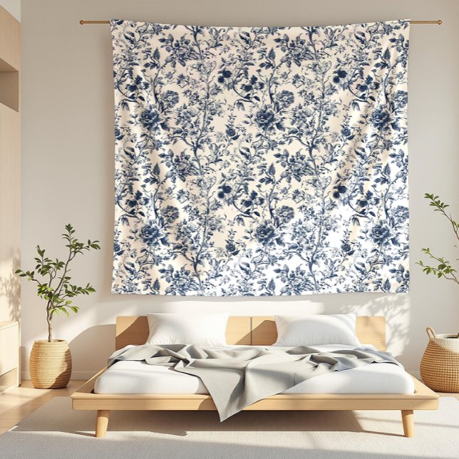 Manta Polar Blue Rosa Vine Pattern Toile (detail)