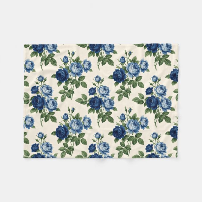 Manta Polar Blue Rose Floral Pattern (Frente (Horizontal))