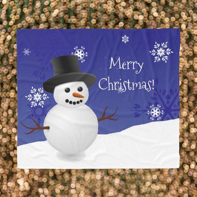 Manta Polar Blue Snowman Winter Scene Navidades Fleece Blanket (Blue Snowman Winter Scene Christmas Fleece Blanket)