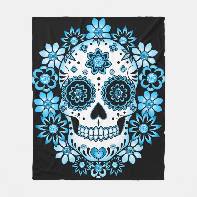 Manta Polar Blue Sugar Skull (Anverso)