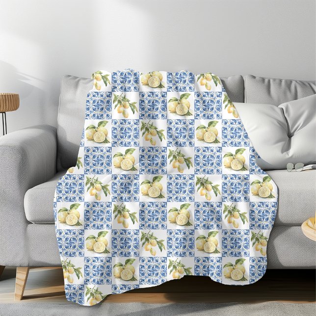 Manta Polar Blue Tile French Country Lemon Pattern (Subido por el creador)