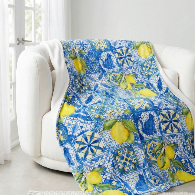 Manta Polar Blue Tile French Country Lemon Pattern Home Decor (Subido por el creador)