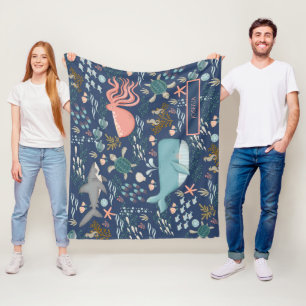 Manta Polar Blue Under Sea Coral Octopus Nombre del tiburón ba