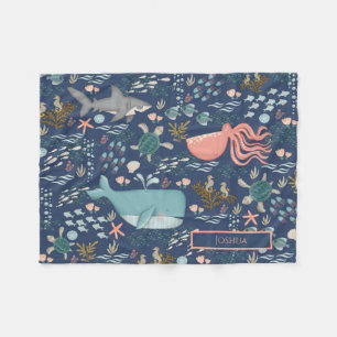 Manta Polar Blue Under Sea Coral Octopus Nombre del tiburón ba