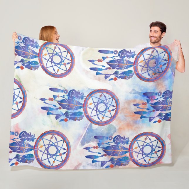 Manta Polar Blue Watercolor Dreamcatcher Boho moderno (In situ)