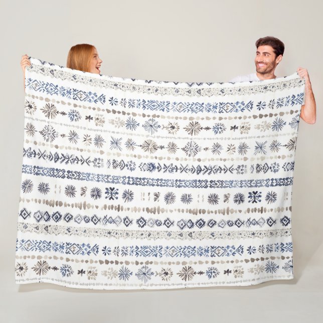 Manta Polar Blue White Cream Stripes Christmas (In situ)