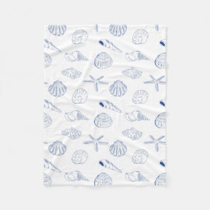 Manta Polar Blue White Hand Drawing Seashells Beach Summer