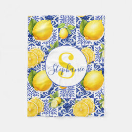 Manta Polar Blue White Lemon Tile Pattern Name Monogram Citrus