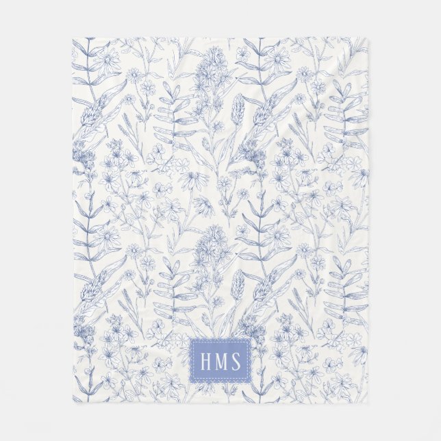 Manta Polar Blue Wildflower Botanical Monogram  (Anverso)