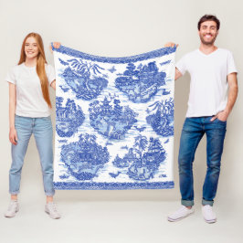 Manta Polar Blue Willow Animal Pagoda Asian Vintage Pattern