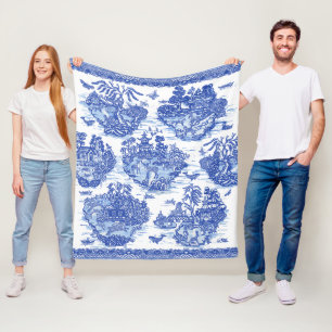 Manta Polar Blue Willow Animal Pagoda Asian Vintage Pattern