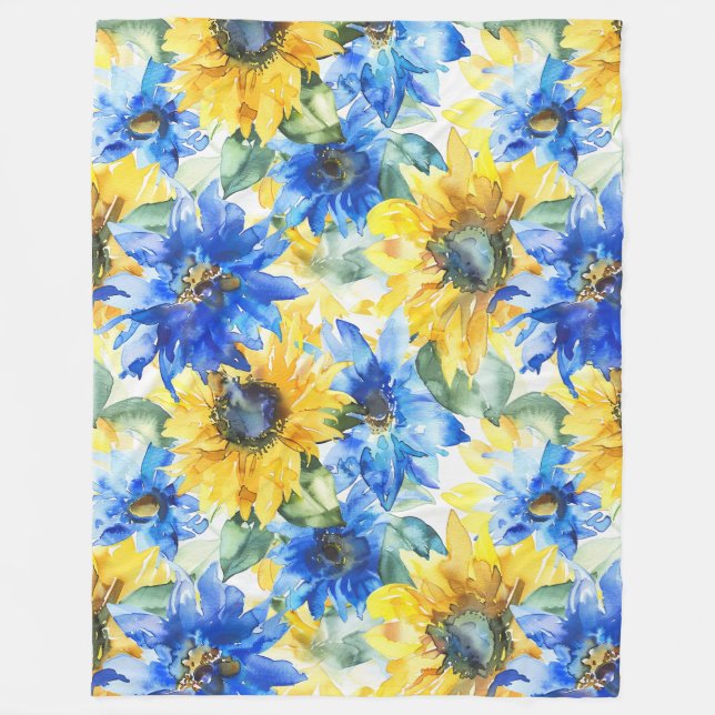 Manta Polar Blue Yellow Sunflowers (Anverso)