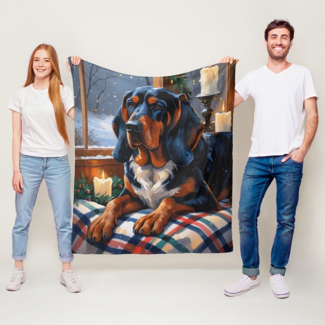Manta Polar Bluetick Coonhound con Luces de Navidad Fiesta (In situ)