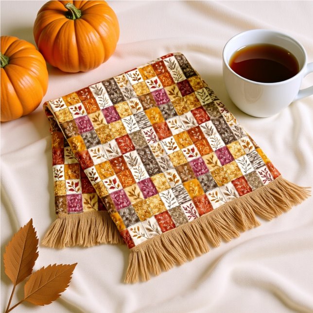 Manta Polar Blush & Caramel Autumn Floral Plaid  (Subido por el creador)