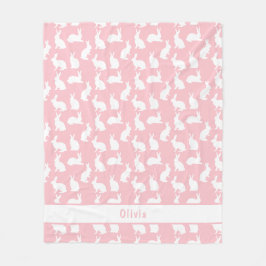 Manta Polar Blush Pink And White Bunny Pattern With Name