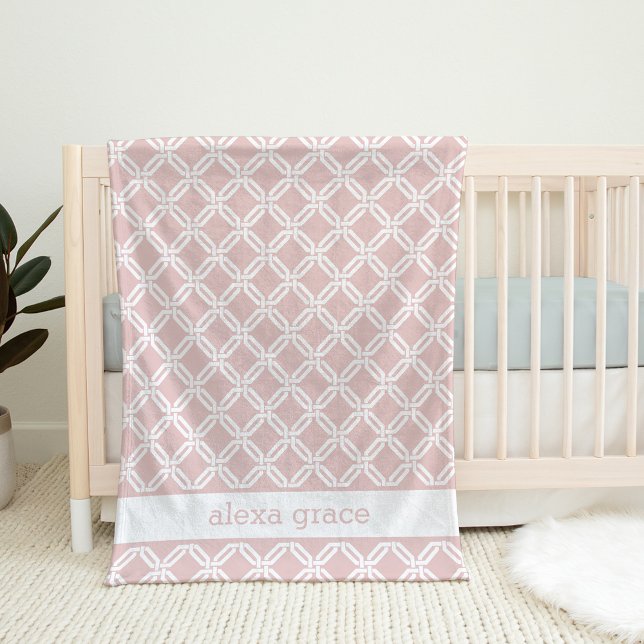 Manta Polar Blush Pink and White Geometric Personalized Baby (Subido por el creador)